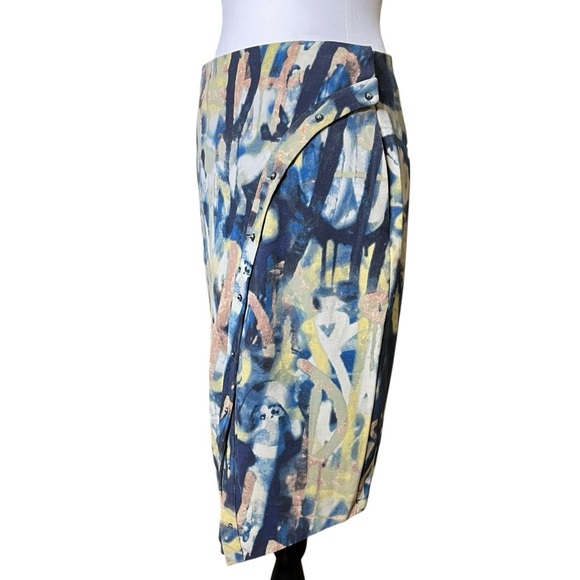 RACHEL Rachel Roy Skirt Size 4 Blue Printed Hardware-Detail Envelope Pencil - Picture 6 of 14